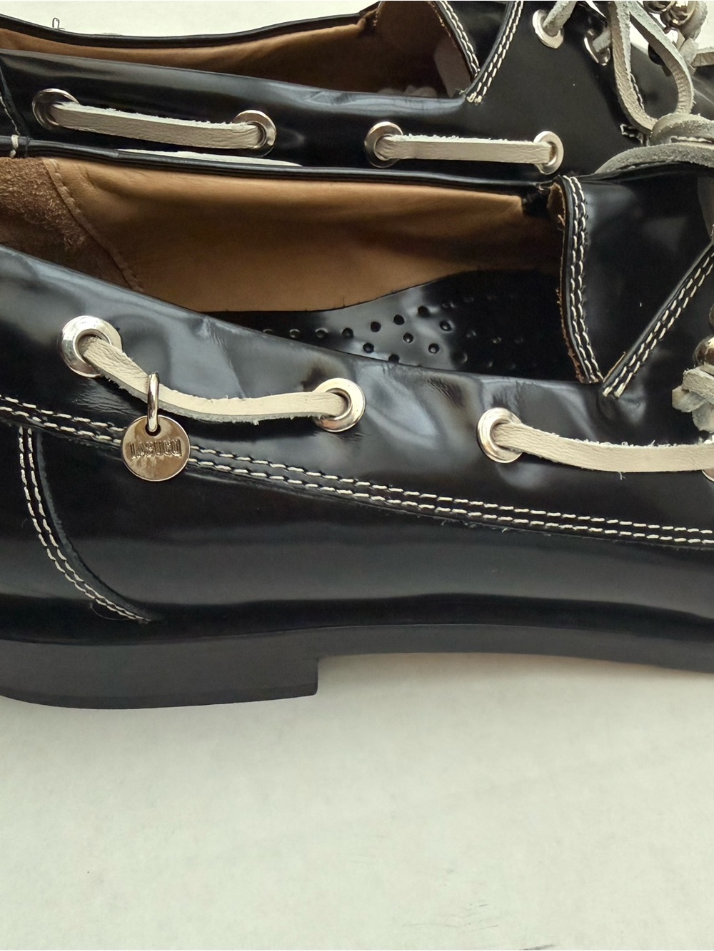 Labucq Black Leather Boat Loafer with White Laces Size 42 or 10.5 - Picture 10 of 13